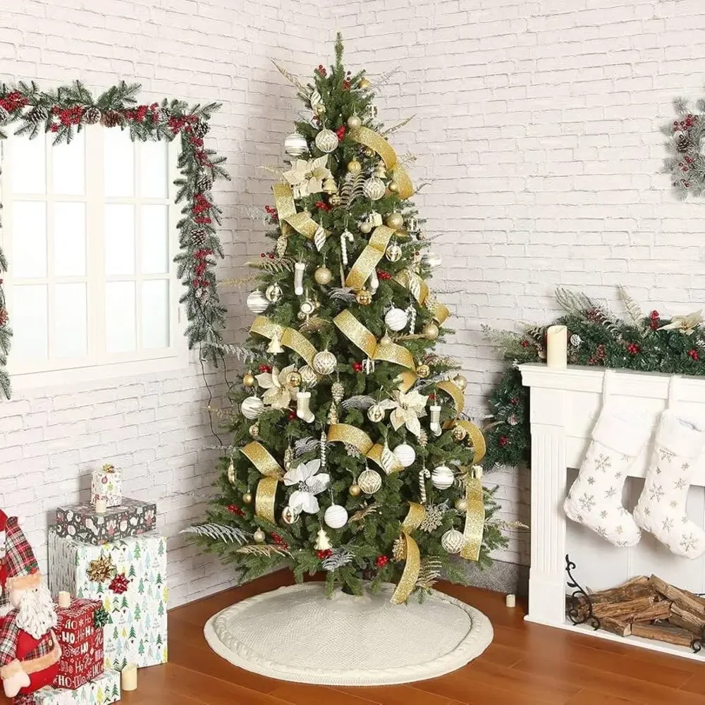 Sattiyrch Knit Christmas Tree Skirt,Luxury Cable Knitted 36”